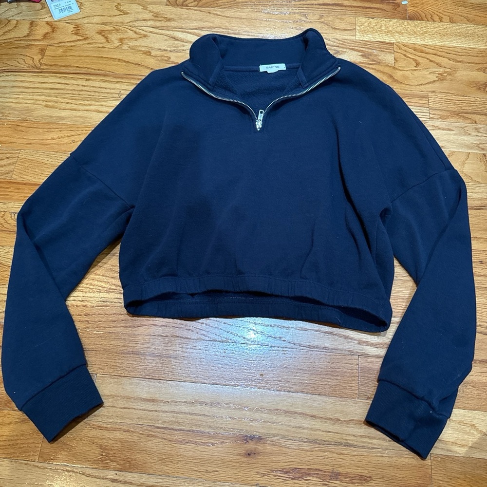 Garage navy blue cropped quarter zip